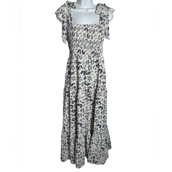 Sam Edelman Dress Size 6 Navy Blue &โ Cream Smocked Maxi Dress ๐๐ - Picture 3 of 11